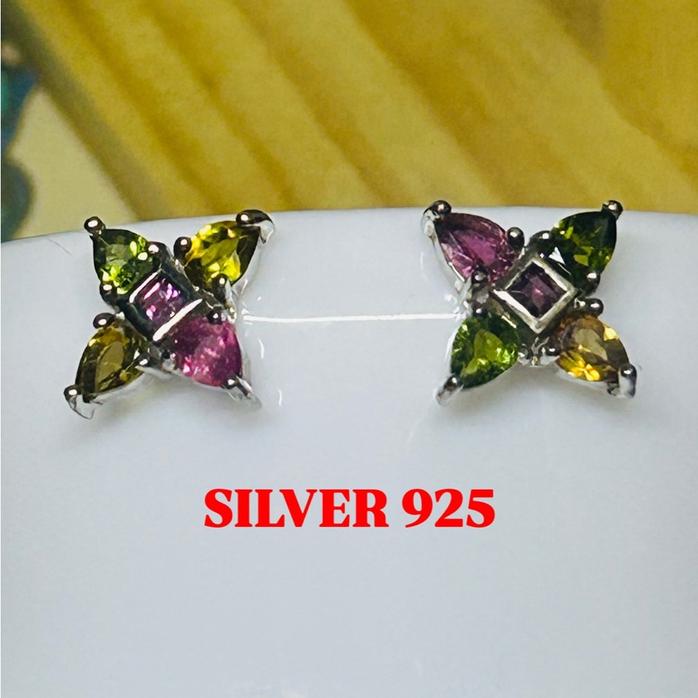 Silver 925 Multicolor Sapphire Gemstones Earrings